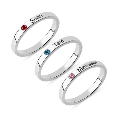 Mother's Stackable Name Ring Engraved Birthstone in Silver